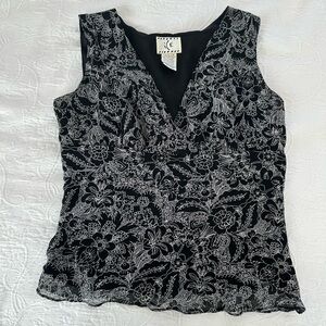 Vintage Black and White Floral Blouse